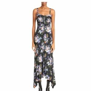 NEW Paco Rabanne Asymmetrical Black Floral Maxi Dress Sz US2